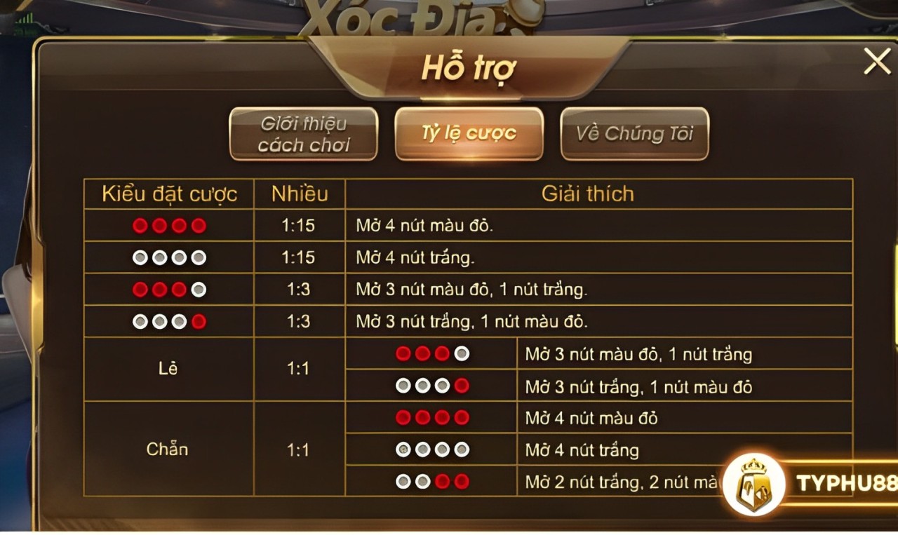 các cửa cược trong xóc đĩa typhu88