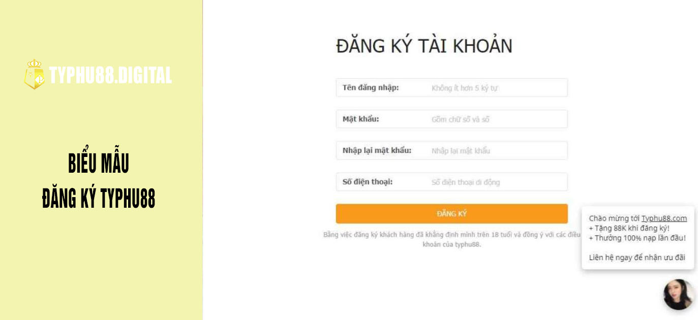 Điền thông tin vào form đăng ký typhu88