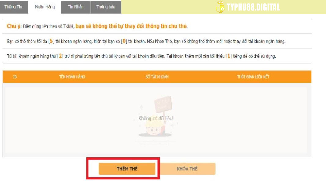 thêm tài khoản ngân hàng rút tiền typhu88