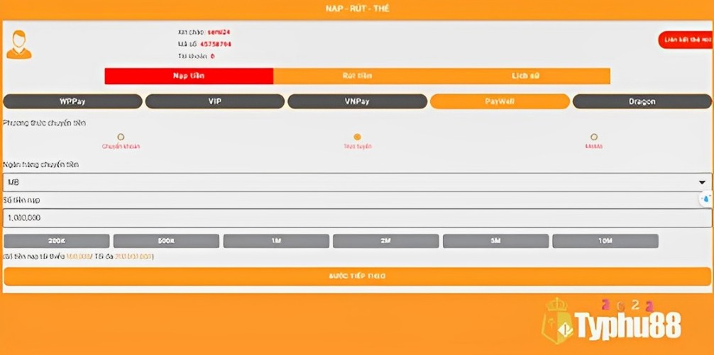 tổng quan nạp tiền typhu88